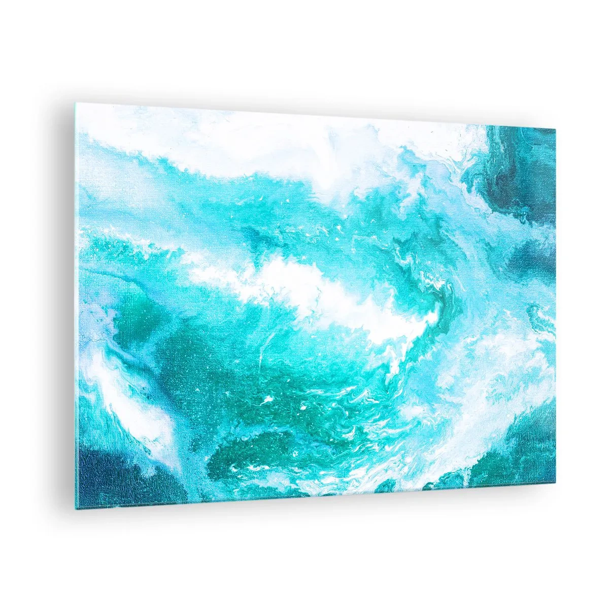 Impression sur verre - Image sur verre - Une composition abstraite représentant des vagues et des tourbillons turquoise. - 70x50cm - Au coeur de l'élément - Décoration murale moderne pour le salon et la chambre ARTTOR