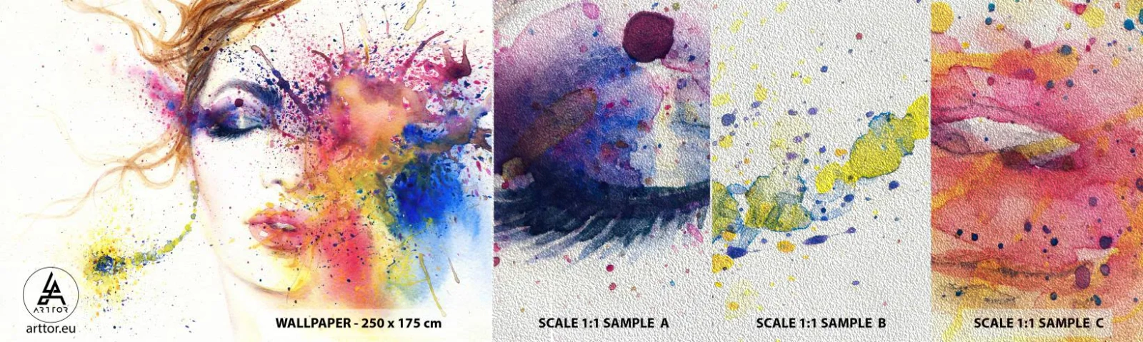 Échantillon de Papier Peint Premium Sand - Vertiges arc-en-ciel - Abstraction, Visage de femme, Portrait d'une femme - 100x30 cm