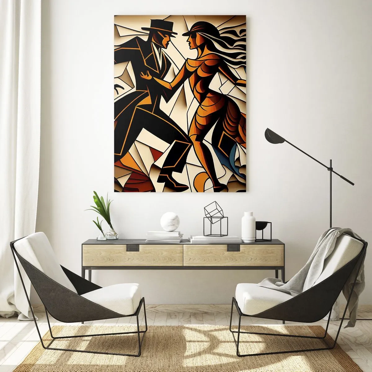 Impression sur verre - Image sur verre - Un couple dynamique dansant sous une forme abstraite. - 80x120cm - Danse de passion et de volupté - Décoration murale moderne pour le salon et la chambre ARTTOR