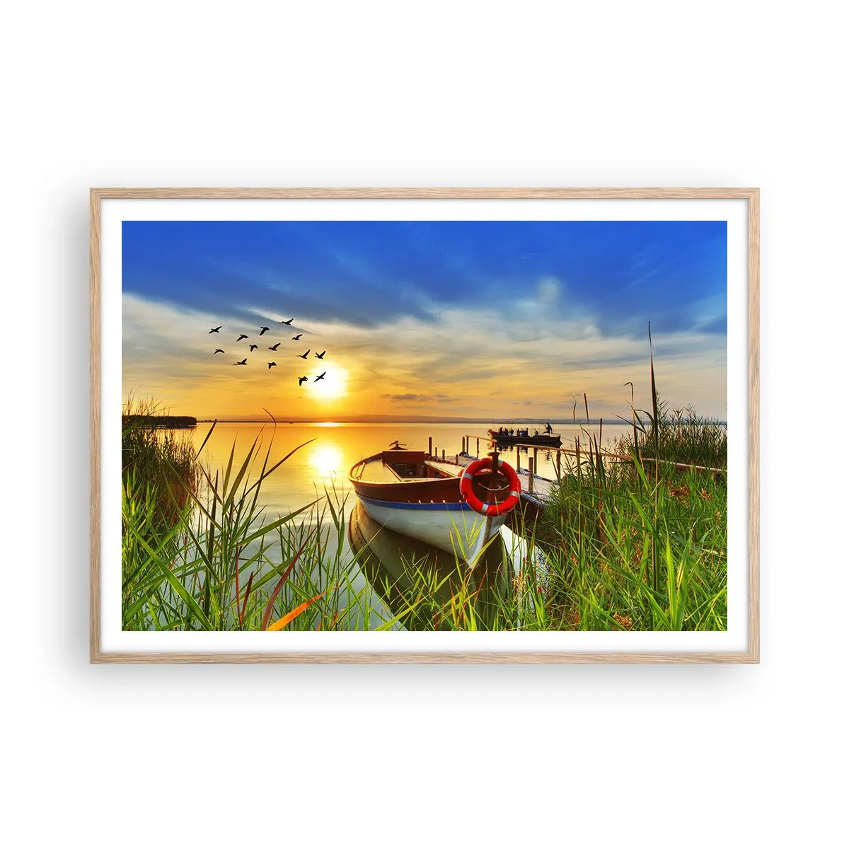 Affiche dans un chêne clair - Poster - Les cormorans s'envolent déjà - 100x70 cm