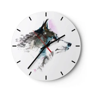 Horloge murale - Pendule murale - Un loup à l'aquarelle aux nuances délicates sur fond blanc - 30x30cm - On parle du loup - Décoration murale moderne pour le salon, la cuisine et la chambre ARTTOR