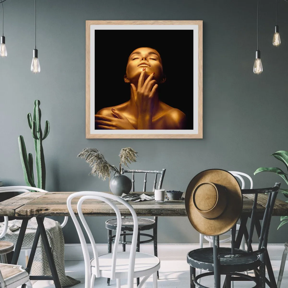 Affiche dans un chêne clair - Poster - Comme de la soie dorée - 60x60 cm