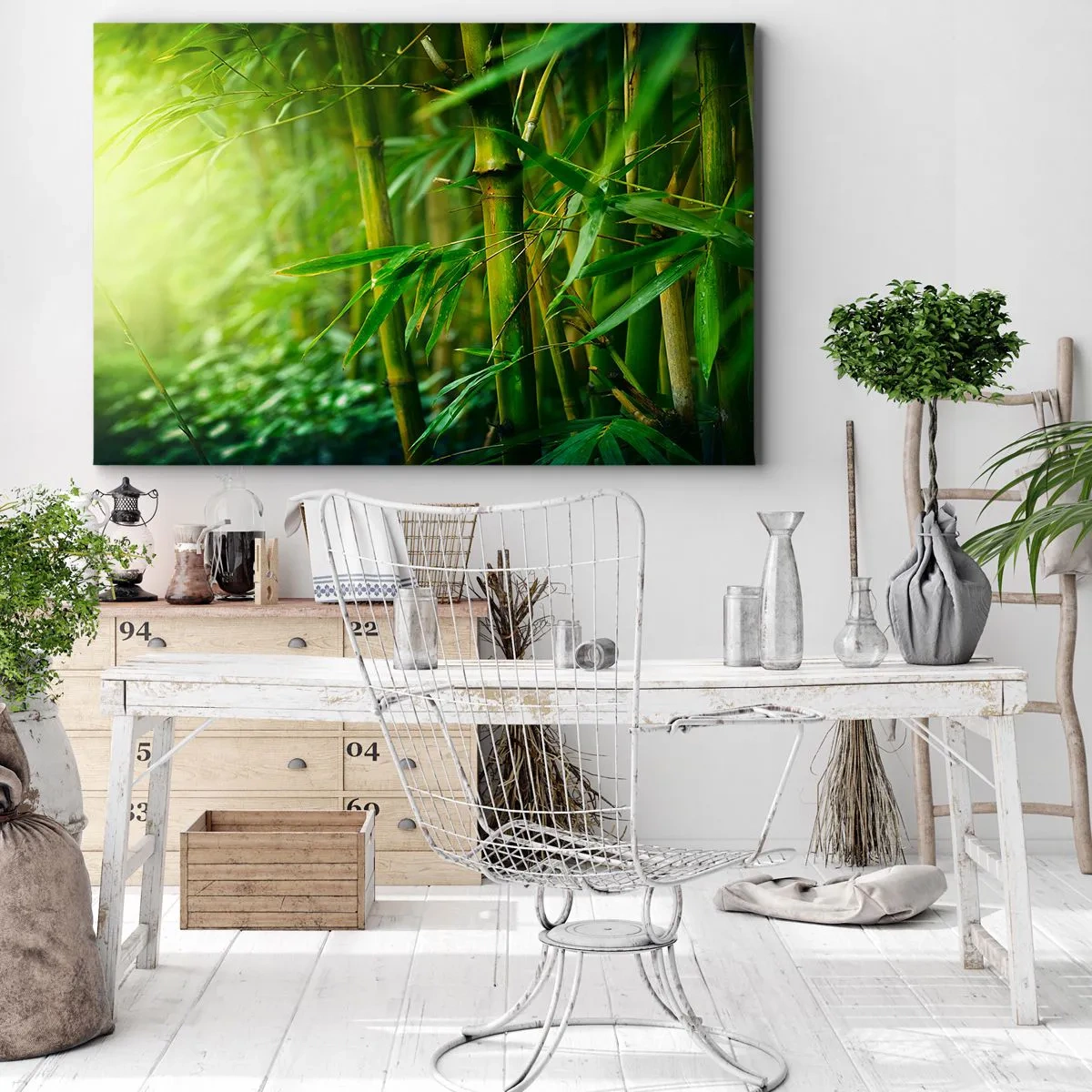 Impression sur toile - Image sur toile - Forêt de bambous verts dans une lumière douce - 100x70cm - Apprenez à connaître le vert lui-même - Décoration murale moderne pour le salon et la chambre ARTTOR