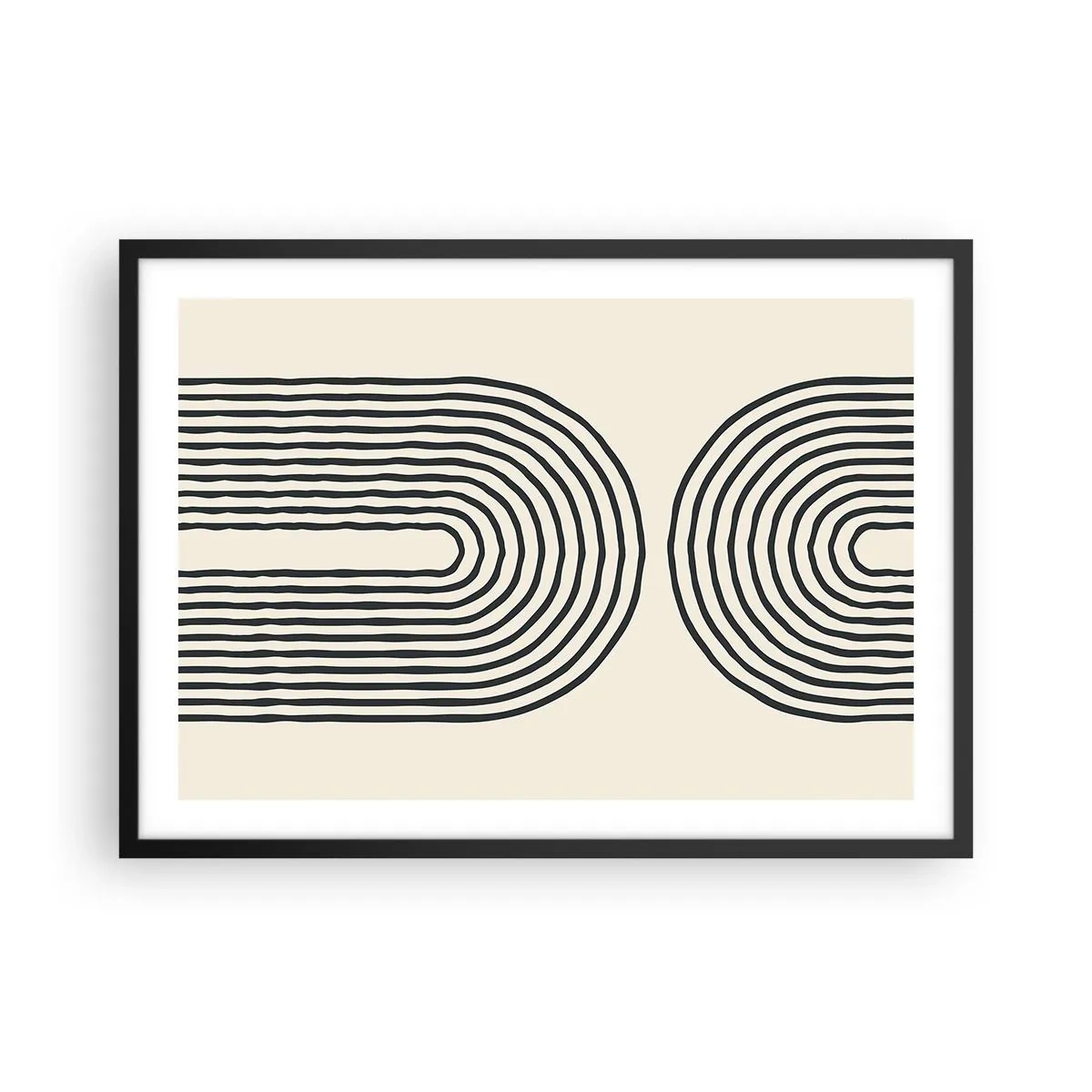 Affiche dans un cadre noir - Poster - Motif géométrique abstrait avec des lignes symétriques sur un fond clair - 70x50cm - Dans un instant... - Décoration murale moderne pour le salon et la chambre ARTTOR