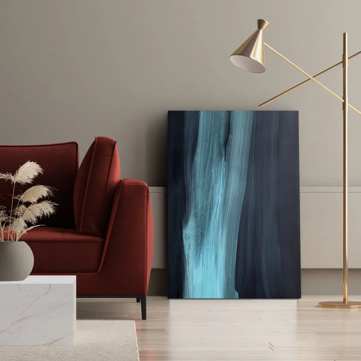 Impression sur toile - Image sur toile - De subtiles vagues abstraites dans des tons bleus foncés - 50x70cm - Suivez le courant - Décoration murale moderne pour le salon et la chambre ARTTOR