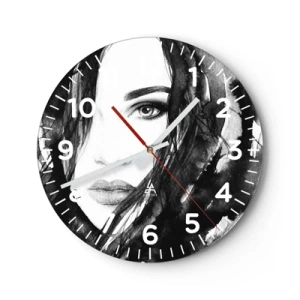 Horloge murale - Pendule murale - Portrait d'une dame en noir et blanc - 30x30 cm