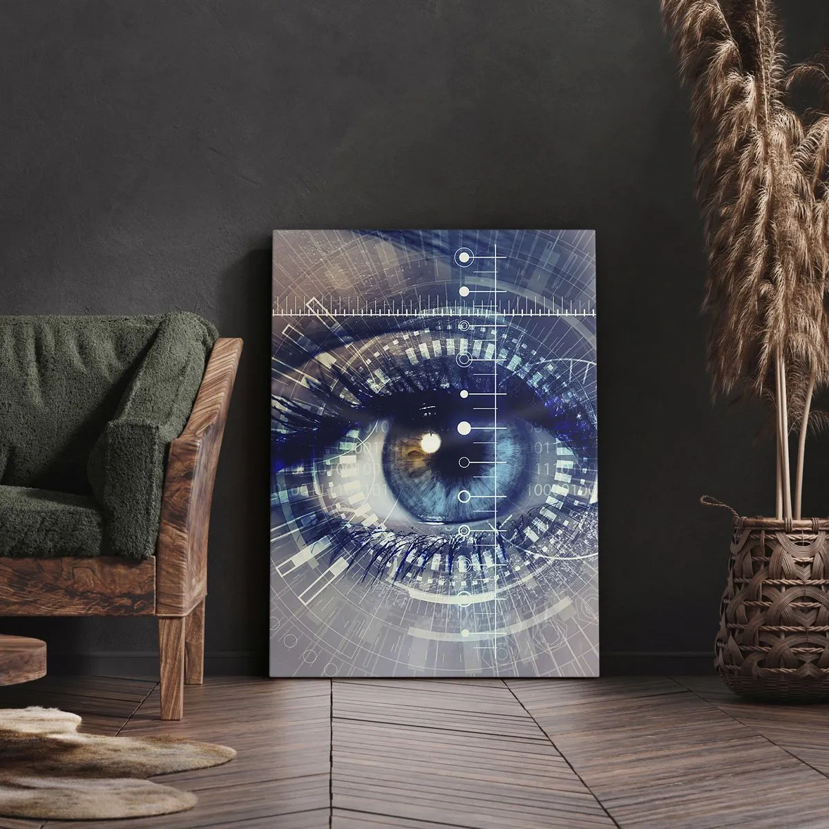Impression sur toile - Image sur toile - Un œil technologique avec une interface futuriste - 80x120cm - Tu penses que tu me connais - Décoration murale moderne pour le salon et la chambre ARTTOR