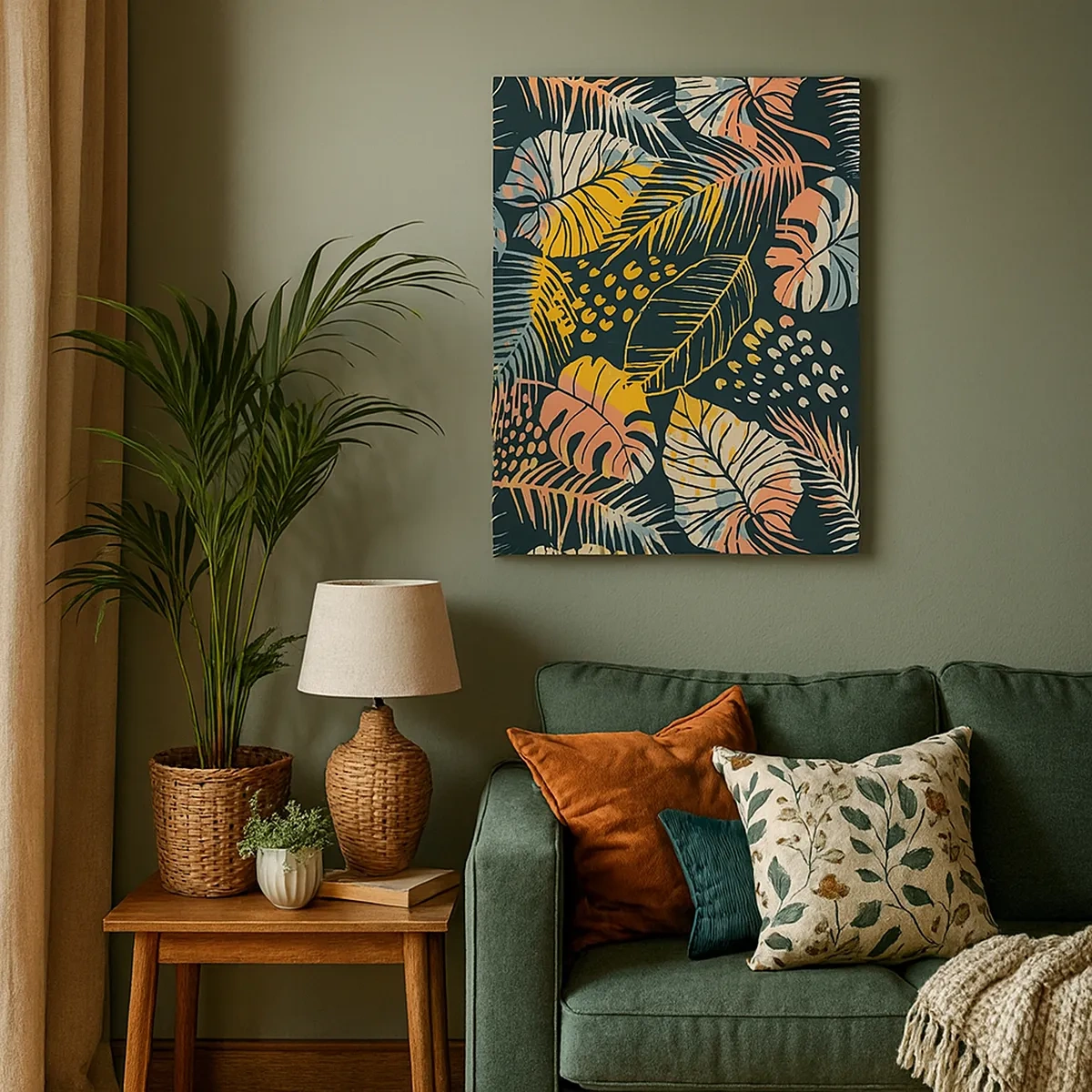 Impression sur toile - Image sur toile - Feuilles colorées sur fond sombre - 50x70cm - Fantaisie feuillue - Décoration murale moderne pour le salon et la chambre ARTTOR