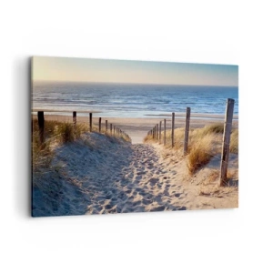 Impression sur toile - Image sur toile - Chemin à travers les dunes menant à la plage - 100x70cm - Le bruit de la mer, le chant des oiseaux, une plage sauvage parmi les herbes… - Décoration murale moderne pour le salon et la chambre ARTTOR