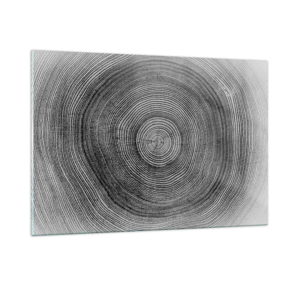 Impression sur verre - Image sur verre - Lignes concentriques d'anneaux d'arbres présentées dans une esthétique en noir et blanc - 120x80cm - Signe du temps - Décoration murale moderne pour le salon et la chambre ARTTOR