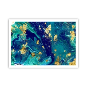 Affiche - Poster - Une composition abstraite avec des accents bleus, verts et dorés. - 100x70cm - Les pétales du soleil - Décoration murale moderne pour le salon et la chambre ARTTOR