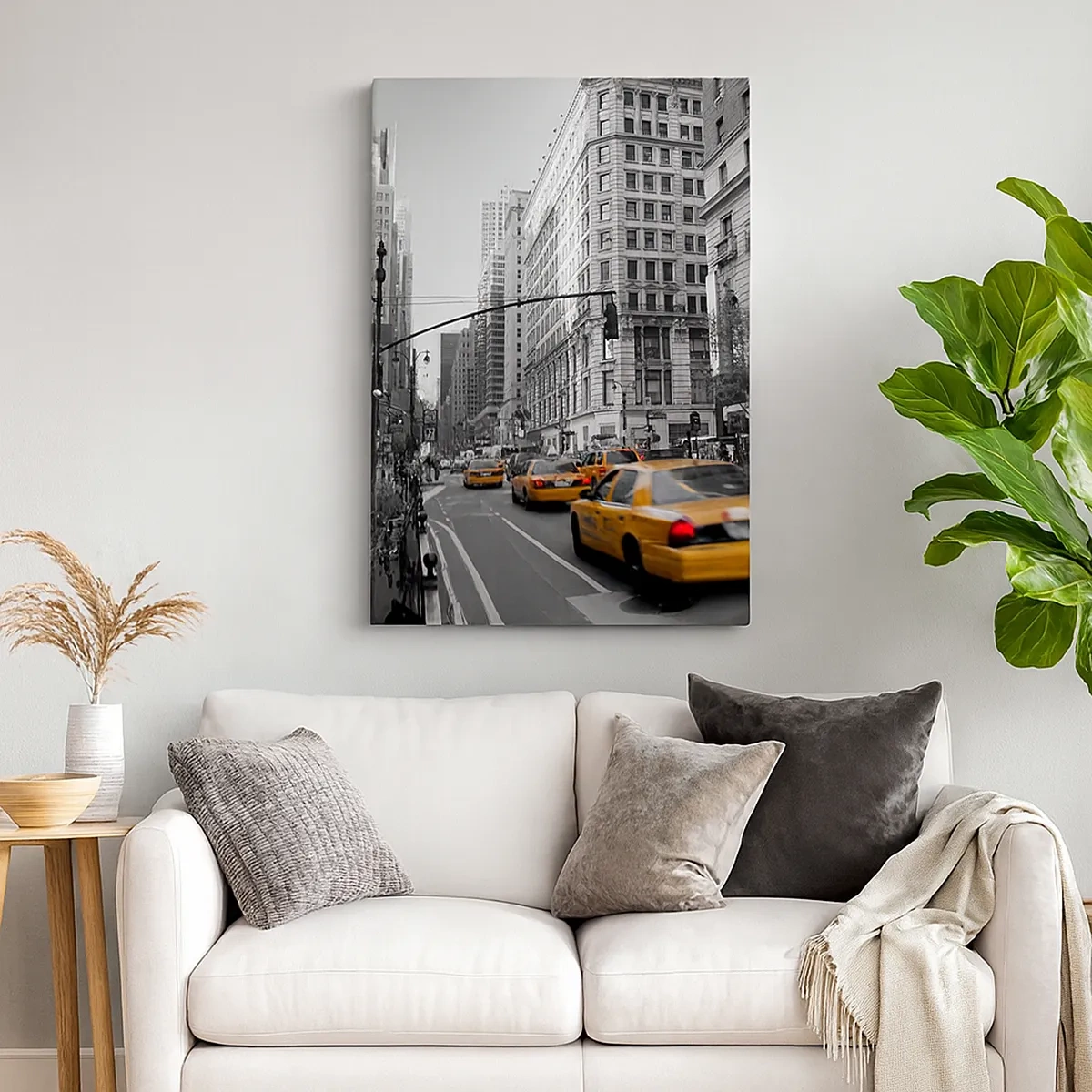 Impression sur toile - Image sur toile - Taxis jaunes dans les rues de New York - 50x70cm - Soleil des grandes villes - Décoration murale moderne pour le salon et la chambre ARTTOR