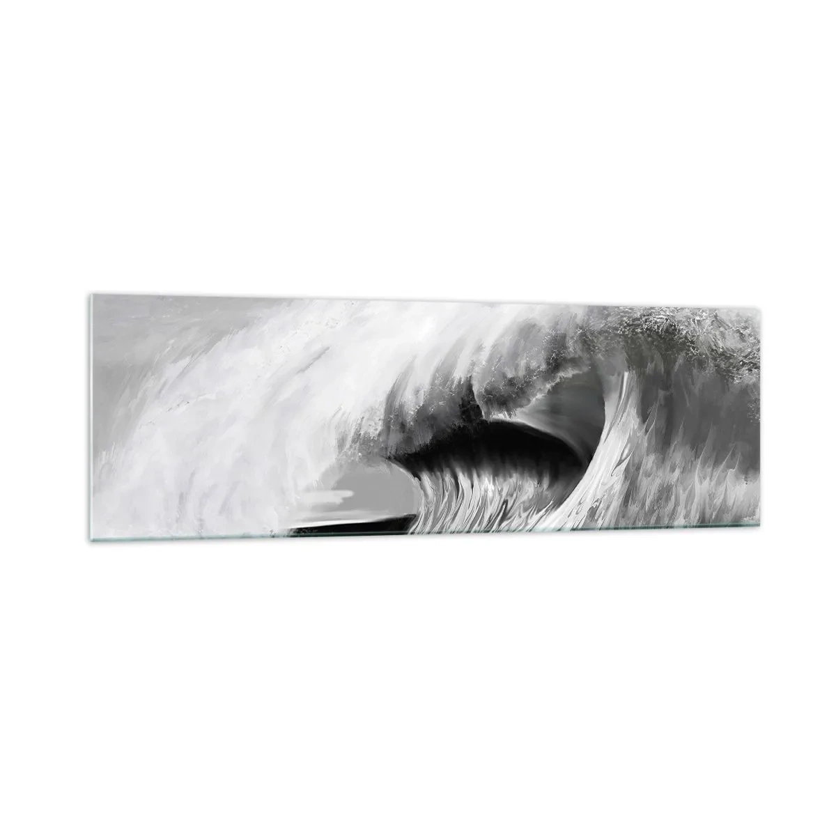 Impression sur verre - Image sur verre - Vague océanique spectaculaire en monochrome - 160x50cm - La colère de l'océan - Décoration murale moderne pour le salon et la chambre ARTTOR