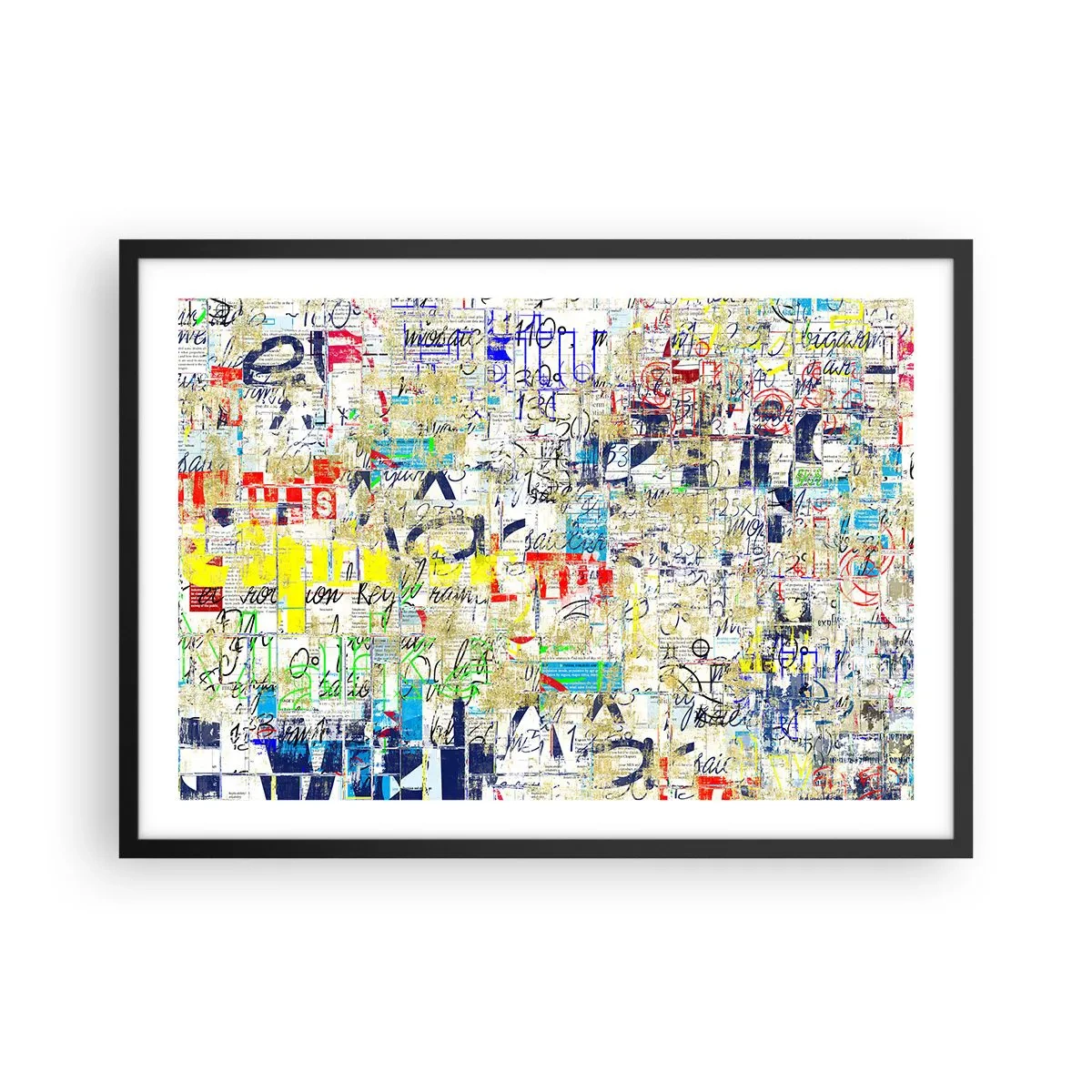 Affiche dans un cadre noir - Poster - Graffiti abstrait avec inscriptions et motifs colorés - 70x50cm - Ca fait juste plaisir aux yeux - Décoration murale moderne pour le salon et la chambre ARTTOR