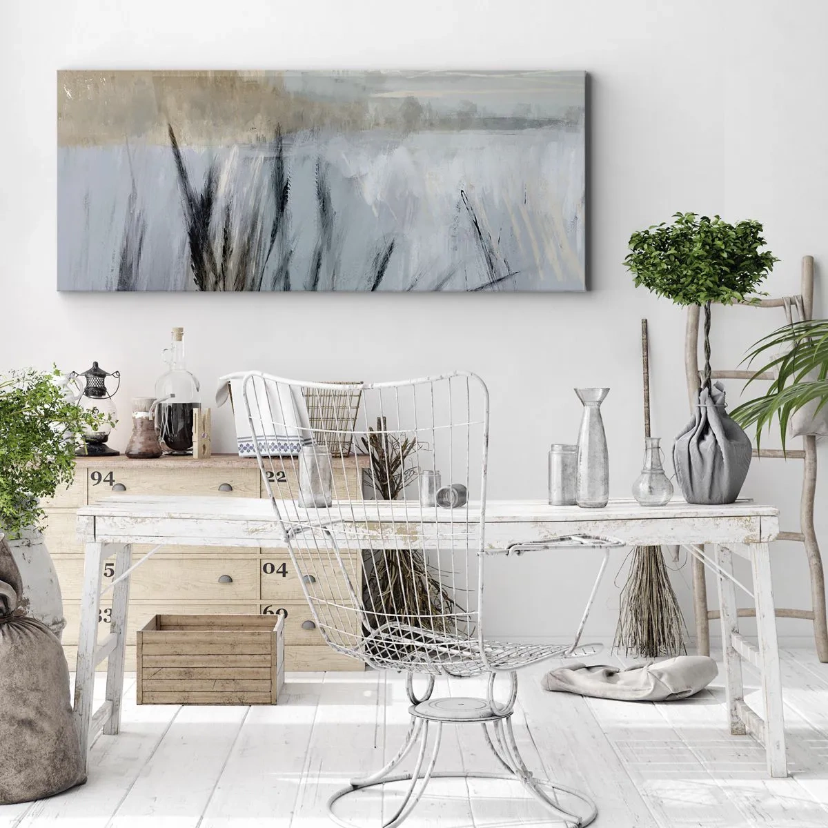 Impression sur toile - Image sur toile - Un paysage hivernal pittoresque avec des champs et des herbes - 160x50cm - Champs d'hiver - Décoration murale moderne pour le salon et la chambre ARTTOR