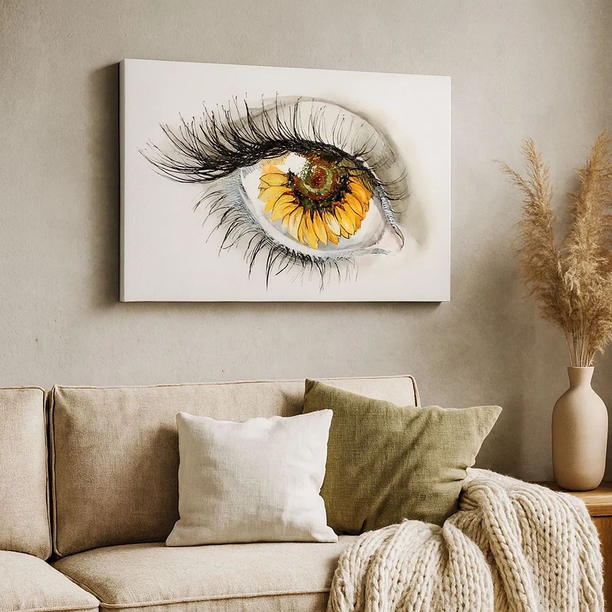 Impression sur toile - Image sur toile - Œil artistique avec un iris en forme de tournesol - 70x50cm - Un look aussi chaud que l'été - Décoration murale moderne pour le salon et la chambre ARTTOR