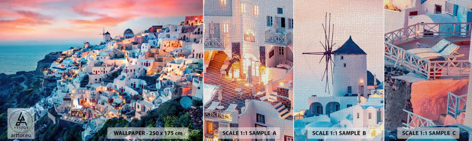 Échantillon de Papier Peint Premium Canvas - Vos grandes vacances en Grèce - Paysage, Grèce, Santorin - 100x30 cm