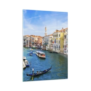 Impression sur verre - Image sur verre - Un canal à Venise avec des gondoles et des bateaux sur l'eau - 50x70cm - Trafic de rue unique au monde - Décoration murale moderne pour le salon et la chambre ARTTOR