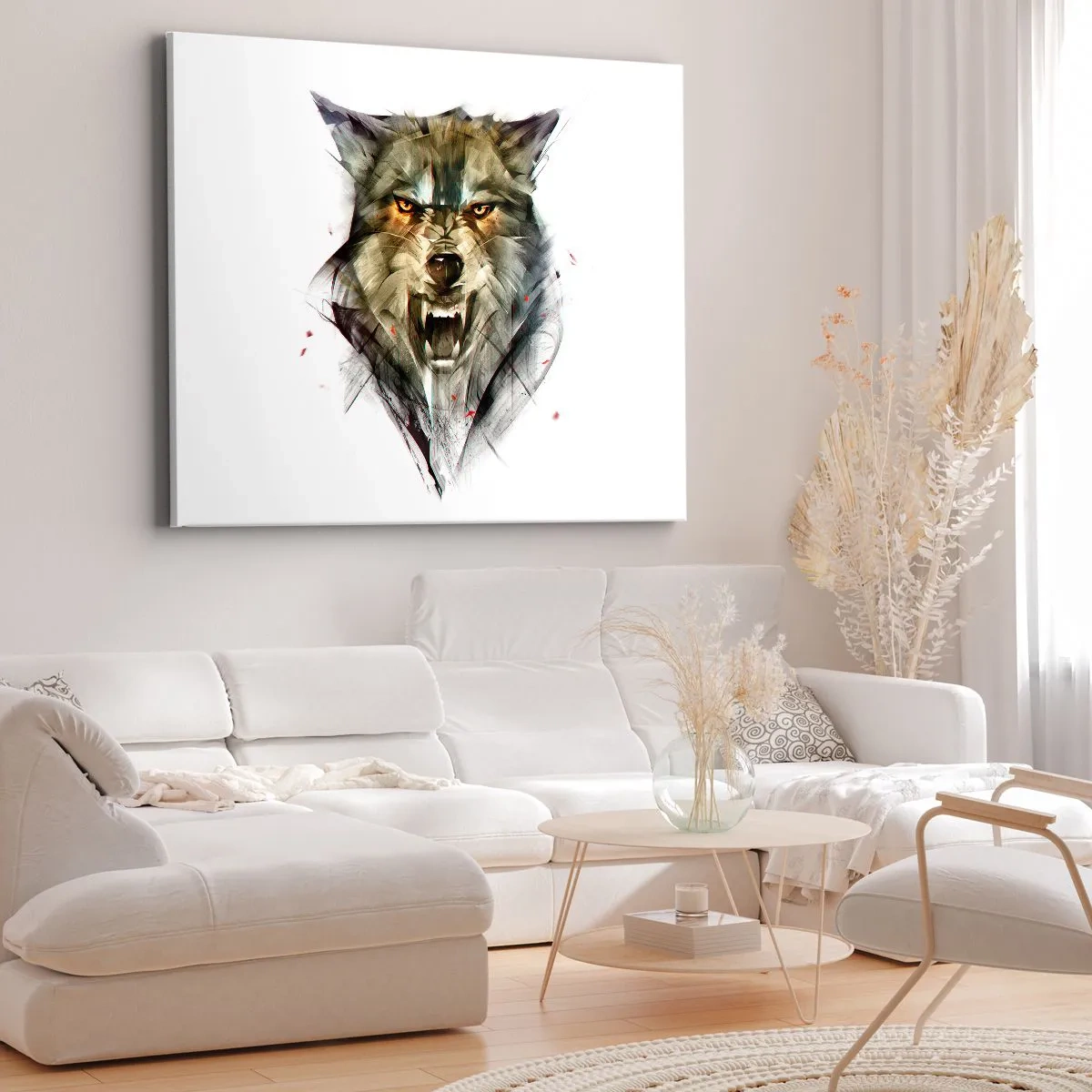 Impression sur toile - Image sur toile - Un loup dangereux sous une forme dynamique et artistique - 70x50cm - Pas un pas ! - Décoration murale moderne pour le salon et la chambre ARTTOR