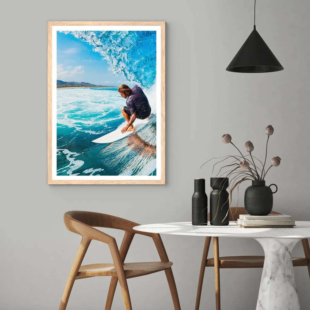 Affiche dans un chêne clair - Poster - Danse avec les vagues - 40x50 cm