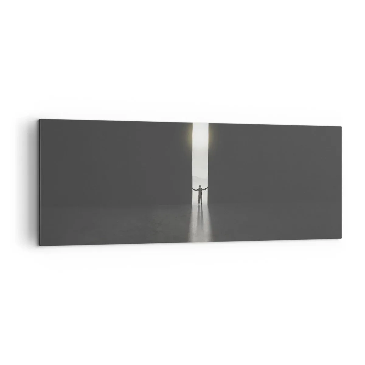 Impression sur toile - Image sur toile - Un homme debout dans la lumière d'une fente étroite dans un espace sombre - 140x50cm - Étape vers un avenir radieux - Décoration murale moderne pour le salon et la chambre ARTTOR