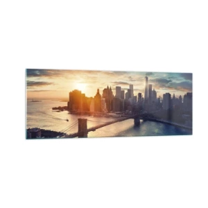 Impression sur verre - Image sur verre - Panorama de la ville avec le pont et la rivière à la lumière du soleil couchant - 140x50cm - Monument de la culture occidentale - Décoration murale moderne pour le salon et la chambre ARTTOR
