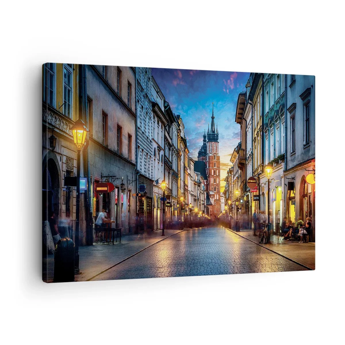 Impression sur toile - Image sur toile - Rue du soir avec vue sur la cathédrale de Cracovie - 70x50cm - La magie de Cracovie - Décoration murale moderne pour le salon et la chambre ARTTOR