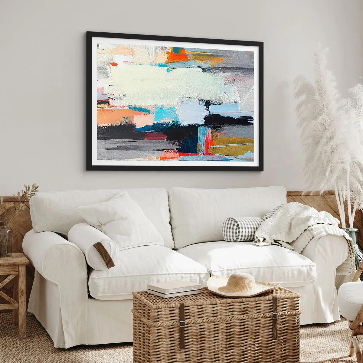 Affiche dans un cadre noir - Poster - Abstraction colorée avec des coups de pinceau dynamiques - 100x70cm - Y a-t-il une méthode ? - Décoration murale moderne pour le salon et la chambre ARTTOR