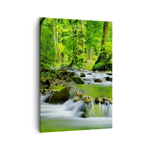 Impression sur toile - Image sur toile - Un ruisseau dans une forêt tropicale luxuriante - 50x70cm - Nager dans un océan de verdure - Décoration murale moderne pour le salon et la chambre ARTTOR