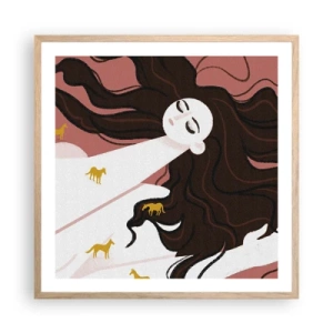Affiche dans un chêne clair - Poster - Rêve d'un cheval d'or - 60x60 cm