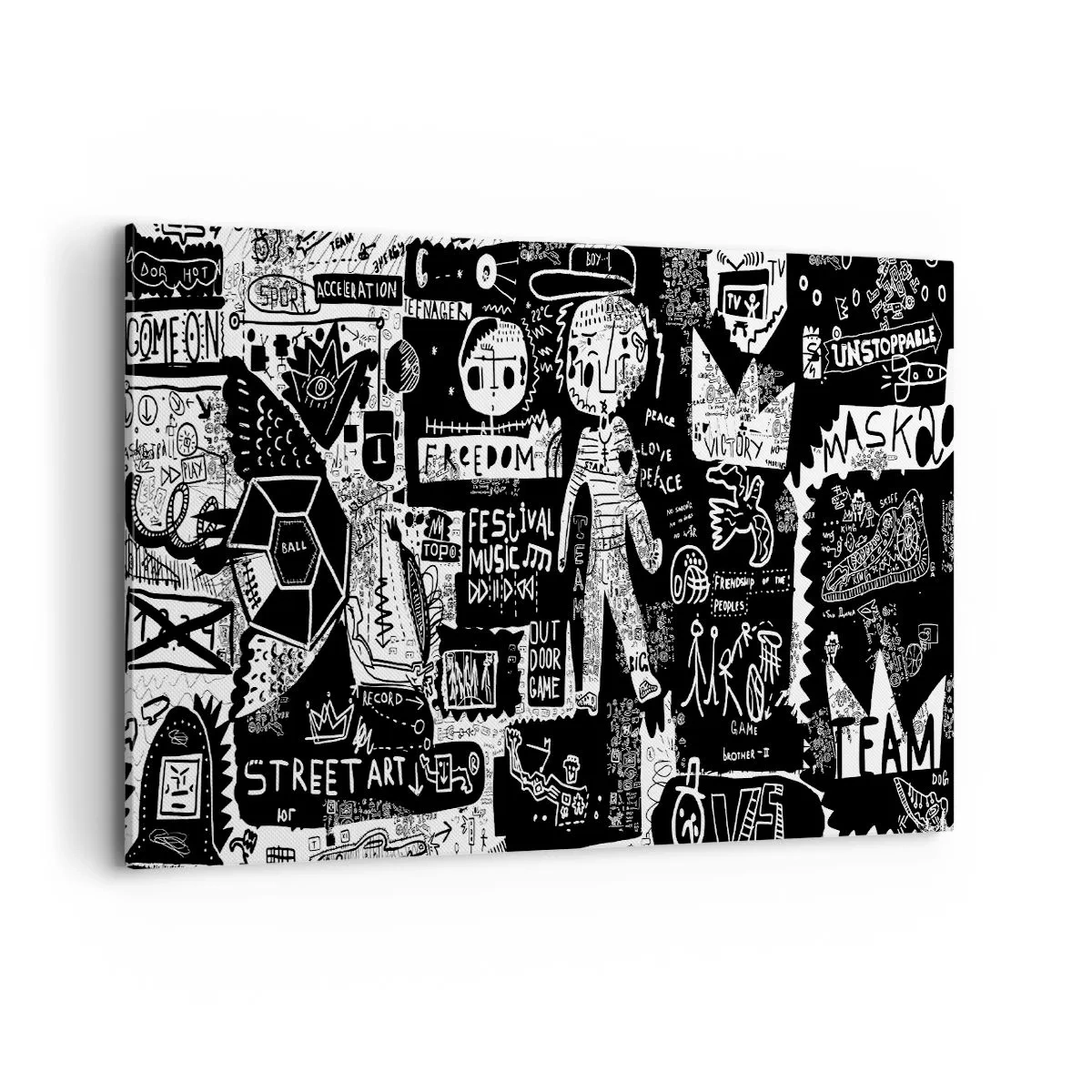 Impression sur toile - Image sur toile - Collage noir et blanc inspiré du street art - 120x80cm - Jeunesse spirituelle de loi et de joie - Décoration murale moderne pour le salon et la chambre ARTTOR
