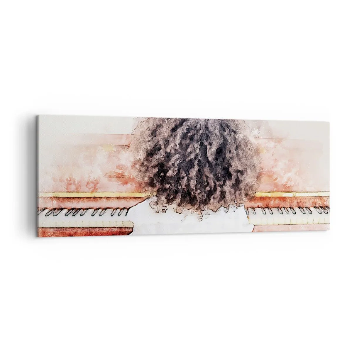 Impression sur toile - Image sur toile - Une fille aux cheveux touffus au piano - 140x50cm - Dans un nouveau monde - Décoration murale moderne pour le salon et la chambre ARTTOR