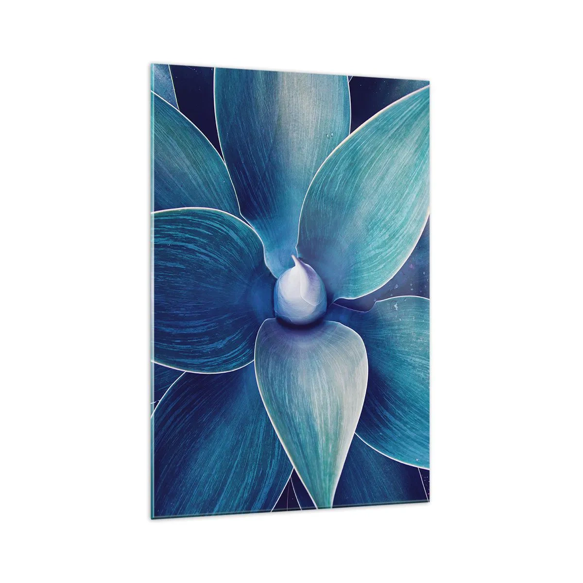 Impression sur verre - Image sur verre - Gros plan d'une fleur abstraite dans des tons de bleu - 70x100cm - Le bleu du ciel - Décoration murale moderne pour le salon et la chambre ARTTOR