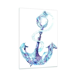 Impression sur verre - Image sur verre - Ancre avec des motifs nautiques dans un style artistique - 50x70cm - Le confident des secrets de la mer - Décoration murale moderne pour le salon et la chambre ARTTOR