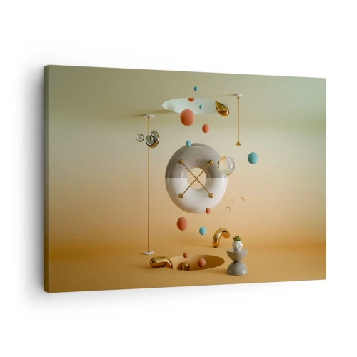 Impression sur toile - Image sur toile - Figures géométriques aux couleurs pastel dans un arrangement surréaliste - 70x50cm - Tout peut arriver - Décoration murale moderne pour le salon et la chambre ARTTOR