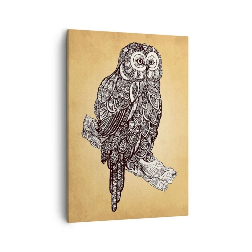 Impression sur toile - Image sur toile - Un hibou de style ornemental sur fond beige - 50x70cm - Ornements complexes de sagesse - Décoration murale moderne pour le salon et la chambre ARTTOR