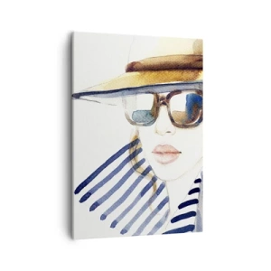 Impression sur toile - Image sur toile - Portrait d'une femme portant un chapeau et des lunettes de soleil - 50x70cm - La Floride vous souhaite la bienvenue ! - Décoration murale moderne pour le salon et la chambre ARTTOR