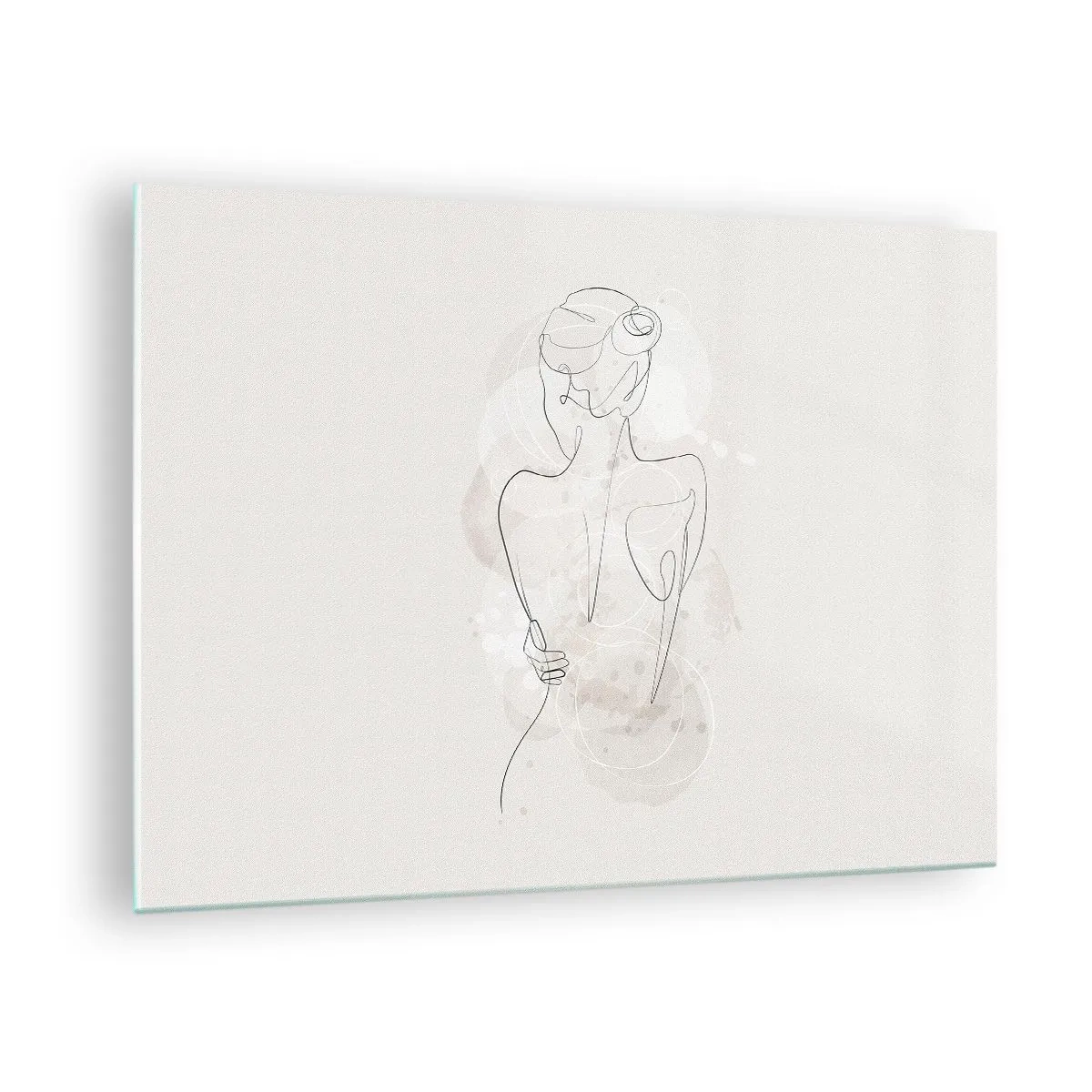 Impression sur verre - Image sur verre - Un croquis délicat d'une femme sur un fond clair - 70x50cm - Comme un instrument sensible - Décoration murale moderne pour le salon et la chambre ARTTOR