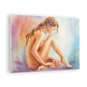 Impression sur verre - Image sur verre - Une femme en reflet subtil sur un fond de couleurs pastel - 70x50cm - Acte de jeunesse - Décoration murale moderne pour le salon et la chambre ARTTOR