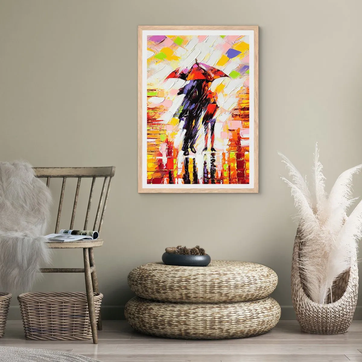 Affiche dans un chêne clair - Poster - Ensemble à travers la nuit et la pluie - 70x100 cm