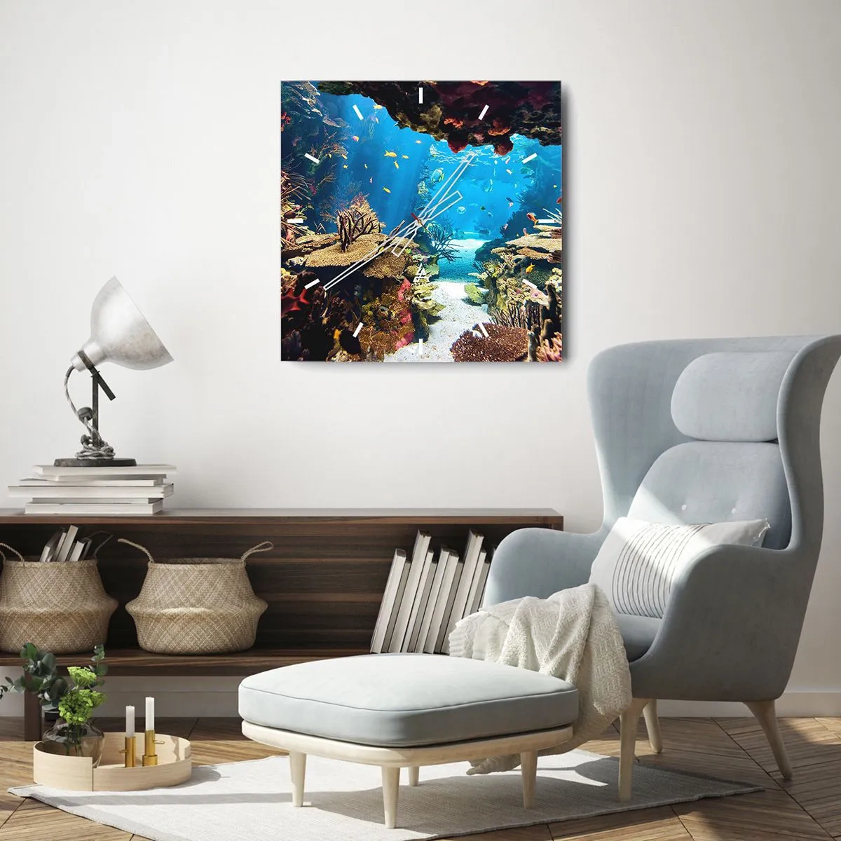 Horloge murale - Pendule murale - Monde sous-marin avec récif corallien et poissons - 30x30cm - Tu ne l'as même pas rêvé - Décoration murale moderne pour le salon et la chambre ARTTOR