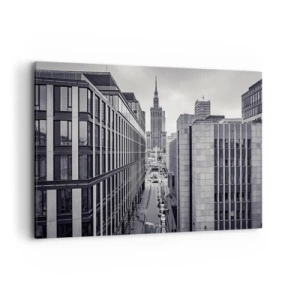Impression sur toile - Image sur toile - Panorama de Varsovie avec vue sur le Palais de la Culture et les bâtiments environnants - 100x70cm - Vallée de Varsovie - Décoration murale moderne pour le salon et la chambre ARTTOR
