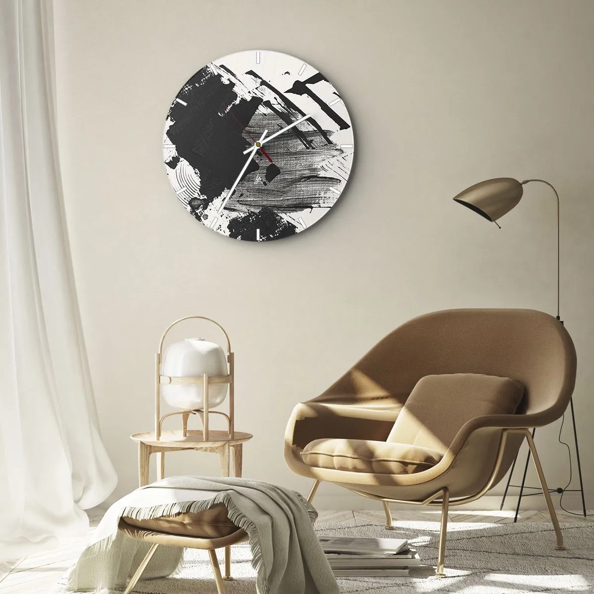 Horloge murale - Pendule murale - Abstraction – expression du noir - 40x40 cm