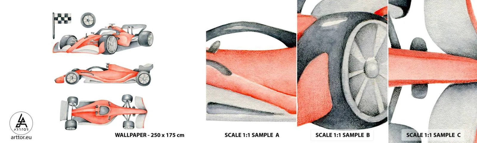 Échantillon de Papier Peint Autocollant Deluxe Sticker - poursuis ton rêve - Voitures de course, Voitures, Enfants - 100x30 cm