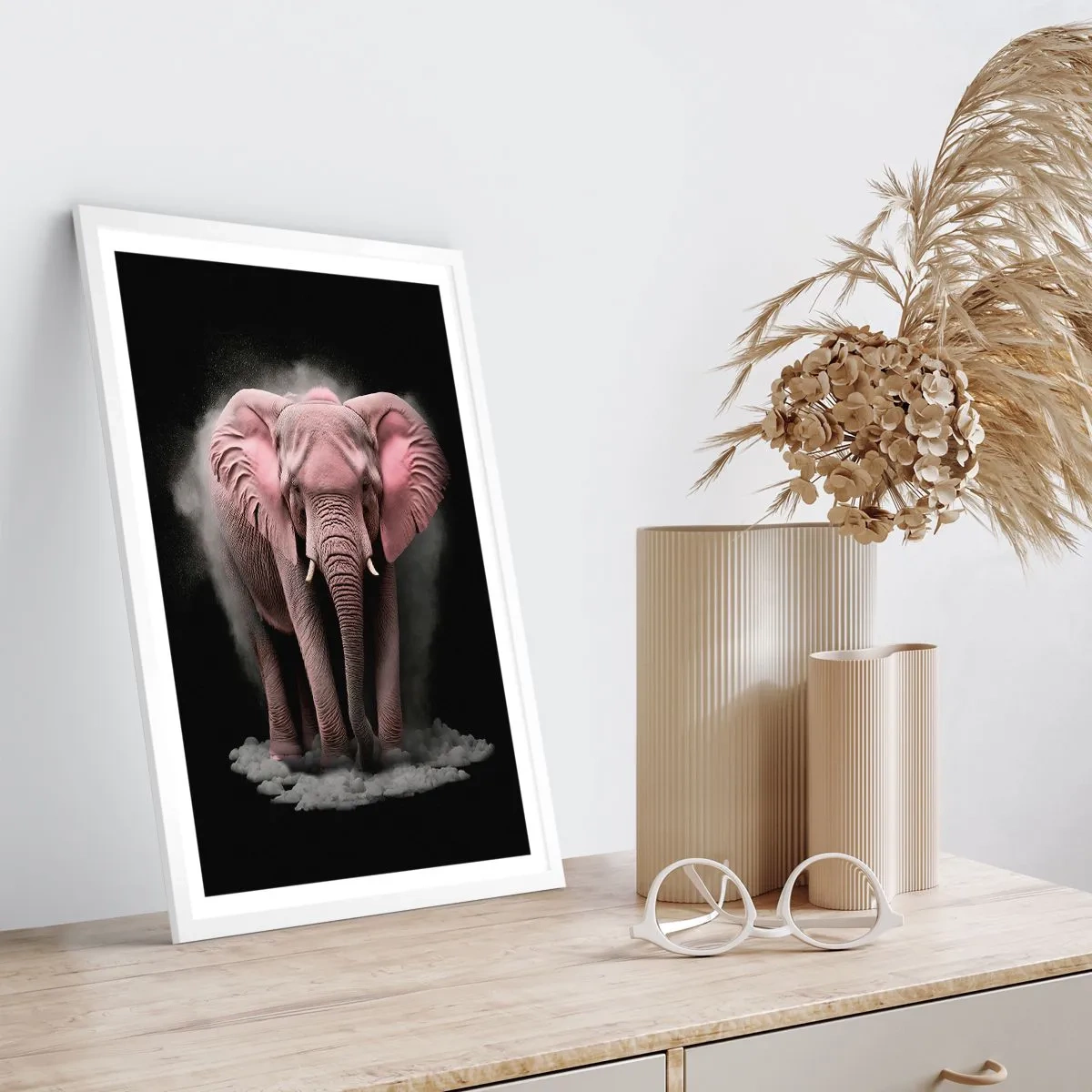Affiche dans un cadre blanc - Poster - Ne pensez pas à un éléphant rose ! - 30x40 cm