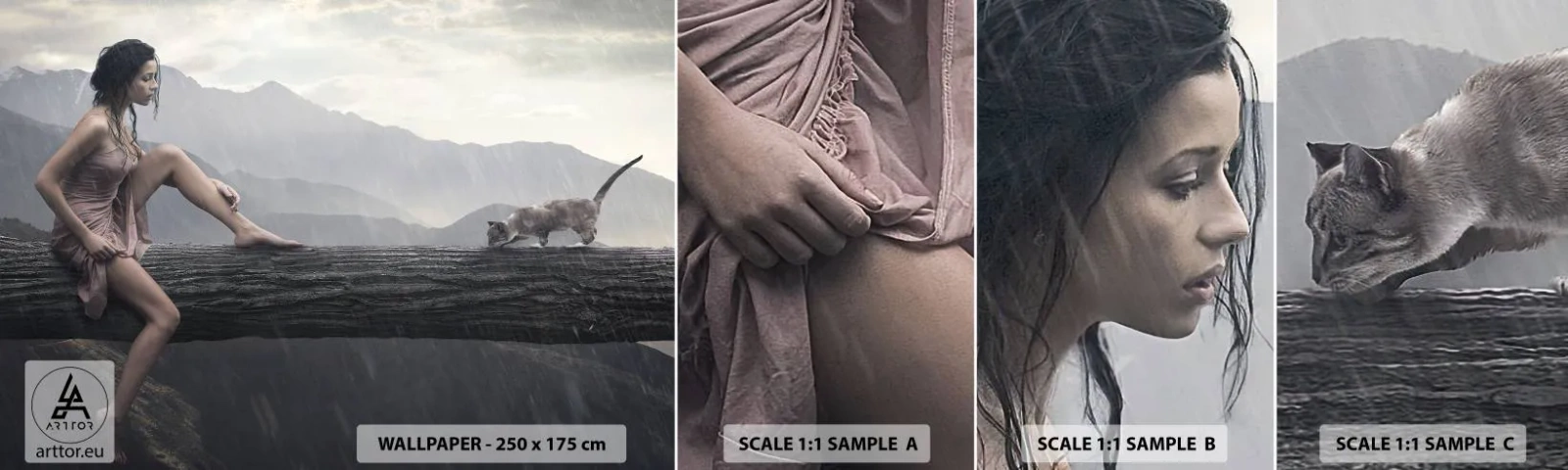 Échantillon de Papier Peint Autocollant Deluxe Sticker - Des sommets de beauté - Femme, Modèle, Paysage - 100x30 cm