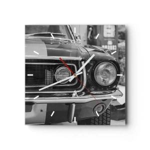 Horloge murale - Pendule murale - Capot de voiture classique noir et blanc - 30x30cm - Conduire dur - Décoration murale moderne pour le salon et la chambre ARTTOR