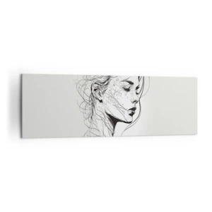 Impression sur toile - Image sur toile - Un portrait délicat d'une femme dans un style graphique minimaliste. - 160x50cm - Portrait en pensée - Décoration murale moderne pour le salon et la chambre ARTTOR