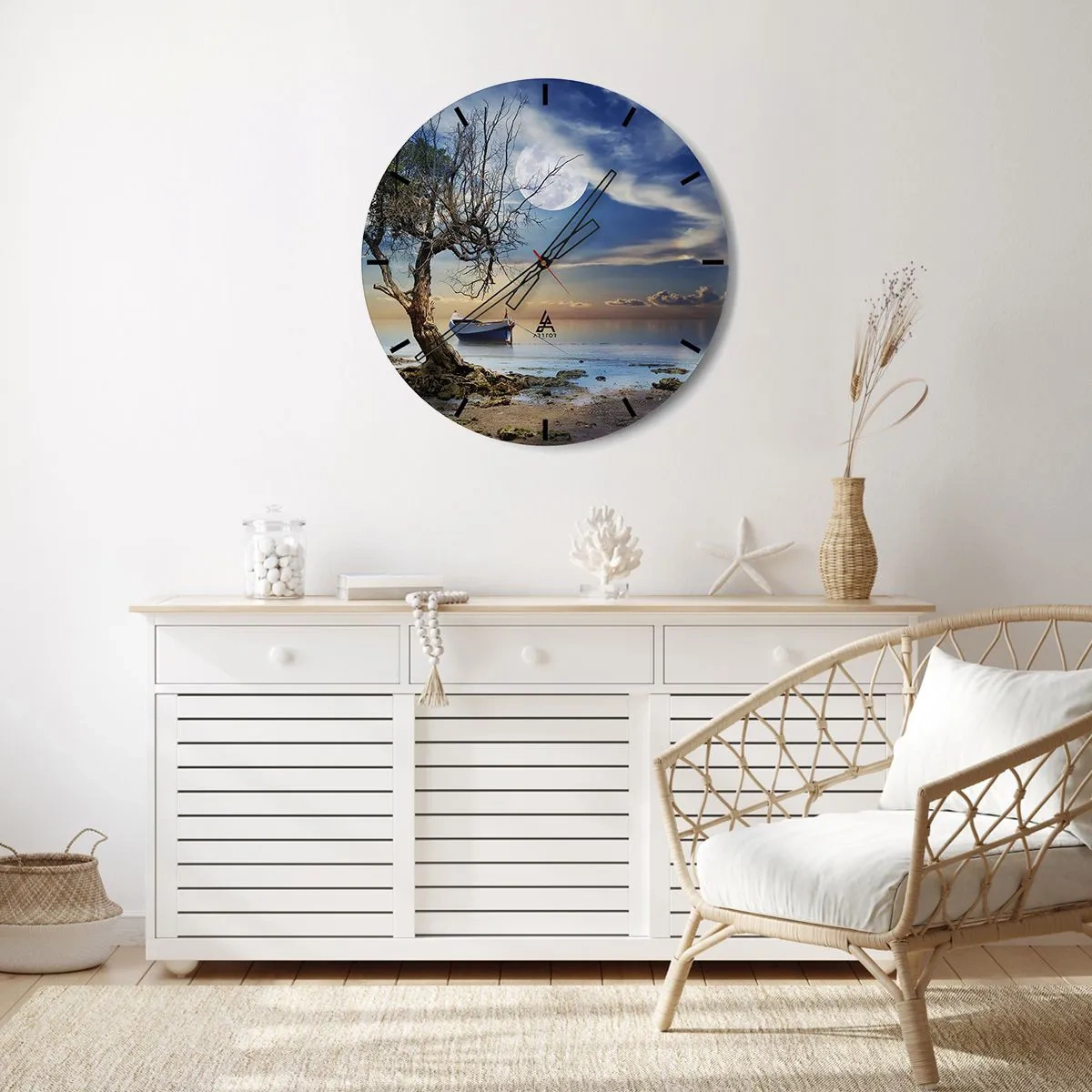 Horloge murale - Pendule murale - Un bateau au bord de la mer avec la lune en arrière-plan - 30x30cm - Est-ce la fin ou le début ? - Décoration murale moderne pour le salon, la cuisine et la chambre ARTTOR