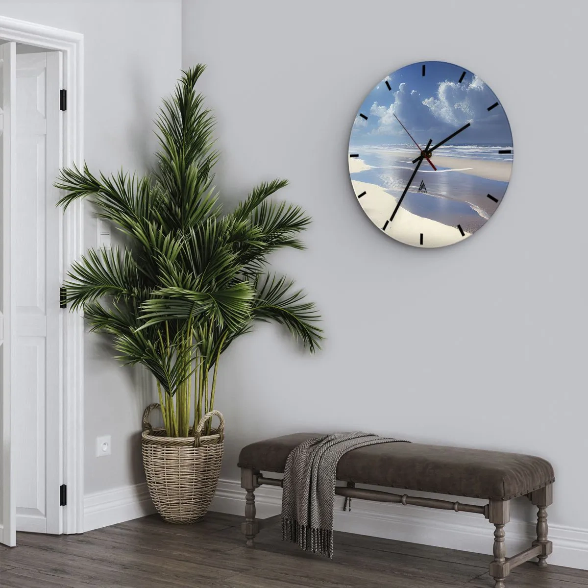 Horloge murale - Pendule murale - Plage déserte au soleil avec ciel bleu et vagues - 30x30cm - Des vacances paradisiaques - Décoration murale moderne pour le salon, la cuisine et la chambre ARTTOR